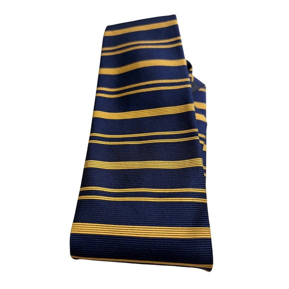 Brooks Brothers Makers Striped Silk Tie Navy Blue Gold Classic Mens Accessories - Picture 3 of 4
